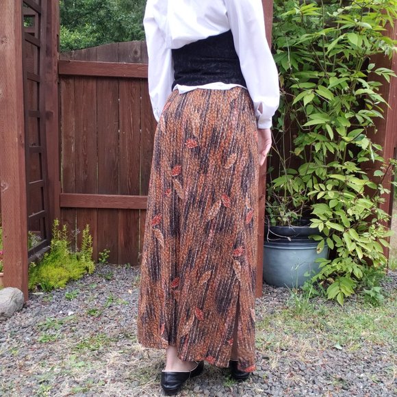 Vintage 90's Notations Fall Vibes Leaf Print Maxi Skirt Size Large - Picture 6 of 11